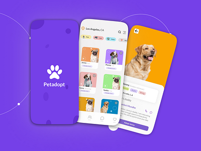 Petadopt - An app to adopt pets animation branding design illustration illustrator logo typography ui ux vector