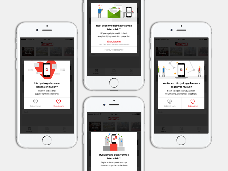 Hurriyet App - Puanlama & Yorum news app review feedback illustration hurriyet