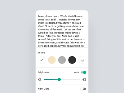 Adjust theme in Reading Menu android app app book article audiobook book book app books clean e book ebook ebook app minimal note book read reader reading reading book story book ui