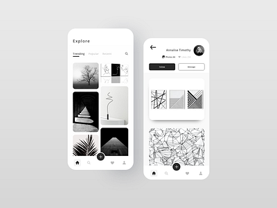 Photo App UI adobexd app app inspiration application black black white blackandwhite design gallery mobile app mobile ui photo app profile simple app stock photo app ui uidesign uiux