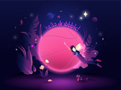 Hello Dribbble design dribbble fairy fantasy flat hello dribbble illustration thank ux vector web website