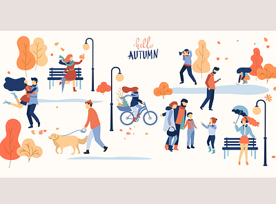 Hello, Autumn autumn autumn mood children design dribbble flat illustration people vector