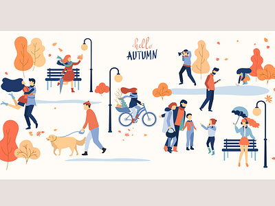 Hello, Autumn autumn autumn mood children design dribbble flat illustration people vector