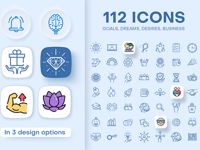 Flat icons, goals, dreams, business, life balance wheel