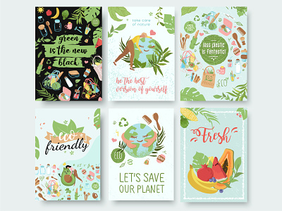 Eco friendly posters, zero waste, motivational quotes and phrase