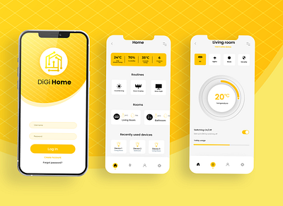 DiGi Home - Smart Home App Ui app app design clean ui design graphic design home automation illustration ios iphone app mobile app mobile app smart devices mobile app design mobile ui product design smart home trendy ui ui design uiux ux