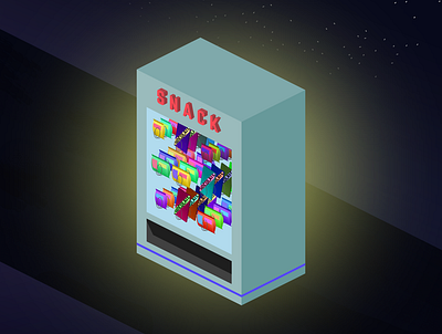 snack illustration isometric night snack vending machine