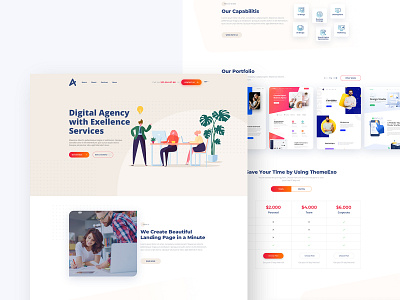 Digital Agency - Website Design 2019 trend agency concept design icon illustration illustrations landing page landing page design layout minimal product typography ui uidesign ux web web design website website concept