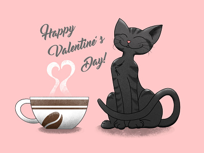 valentine cat cat coffee digital art digital painting illustration valentine day