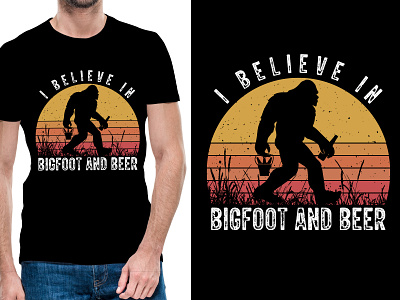 Bigfoot and Beer vintage tshirt design apparel bigfoot bigfoot and beer tshirt bigfoot tshirt clothing cotton denim design fashion graphic illustration jersey pod tshirt design print t shirt trendy wear