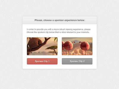 Choose a sponsor experience ads dialog minimal monotone popup red ux video