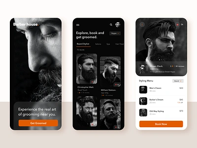 Men's Salon App app ui app ui design beard beard app clean ui clean ui design gromming app grooming hair salon hair stylist mens salon minimal mobile app mobile app design mobile ui parlour salon app uidesign uiux