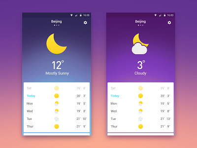 Weather UI design beijing china cloudy moon sunny temperature today van weather week