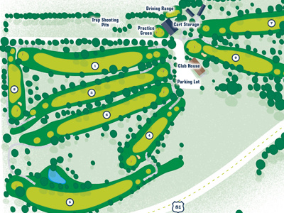 Course Map aerial view bunkers golf grass greens map tee boxes water hazards