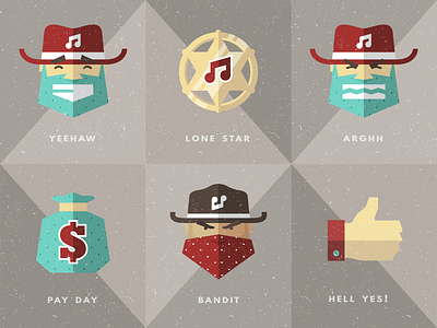 Country Music Emojis bag bandana cowboy expressions money sheriff badge smile thumbs up western