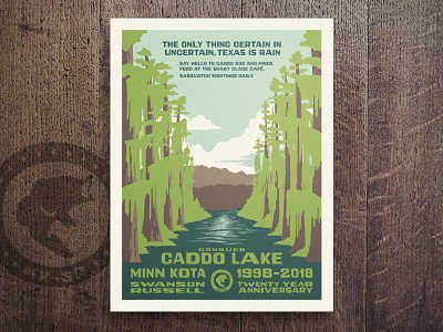 Caddo Lake anniversary cypress trees fish screenprint texas water wpa poster