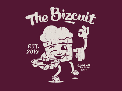 The Bizcuit bakery butter chef diner food goofy hands happy mascot ok towel vintage wink