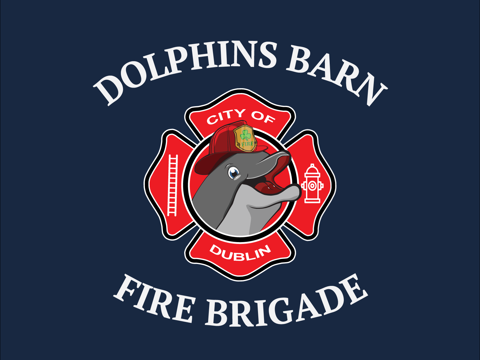 Dolphins Barn Fire Brigade ai badge badge logo brigade dolphin dublin emblem fire firefighter illustration illustrator ireland logo t shirt vector