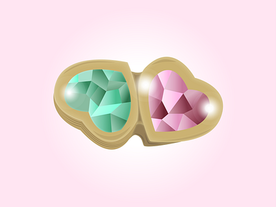 Dueling Hearts Ring ai design emerald gems gold golden illustrator jewelry jewelry design pinky ring rings