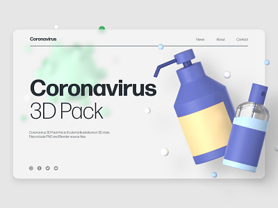 Coronavirus 3D Illustrations 3d antiseptic app blender colorful interface kapustin pandemic set ui virus web
