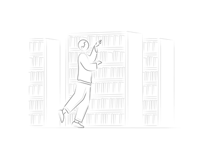 Matt in Library books buy character choice hand drawn illustration kapustin library light mode set vector