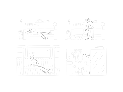 Part of Matt Illustrations character cleaning hand drawn illustration kapustin light mode relax room scroll phone set shower sleep train underground vector