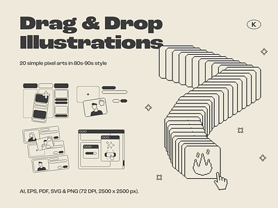 Drag & Drop Illustrations 80s style 90s design illustration kapustin old pack pixel pixel art resources sepia set