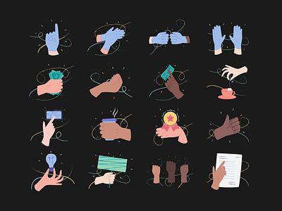 Hands Illustrations 👌🤙🤞 colorful delivery design divercity gloves hands illustration kapustin pack resources set skin vector
