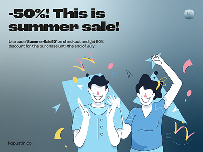 Our First Summer Sale ✨🎉 colorful congrats design discount happy illustration kapustin pack set summer sale vector