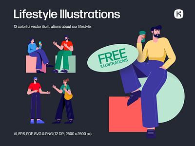 Free Lifestyle Illustrations 🍕🍦🍹 coffe colorful conversation free illustration kapustin lifestyle resorces set vector