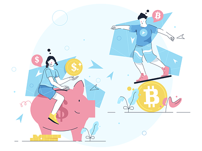 Work Hard Illustrations 🤝💻💵 bitcoin colorful design dollar illustration kapustin money money box pig set startup team teamwork vector work