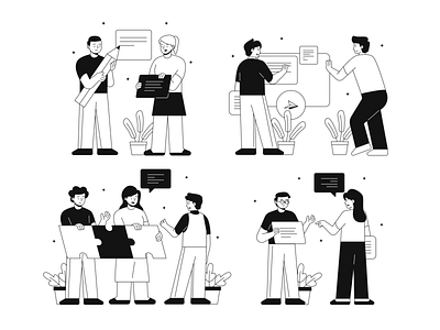 Teams Illustrations 👩‍💻👨‍💻🤝 collaboration design illustration kapustin linear meeting outline resources set team teammates teams vector