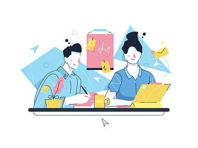 Work Hard Illustrations 🤝💻💵 character collaboration colorful design illustration kapustin laptop office project set study table team teammates teamwork vector work