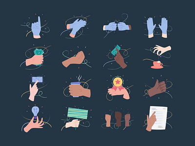 Hands Illustrations 👌🤙🤞 colorful covid design digital gloves hands illustration kapustin resources set vector virus