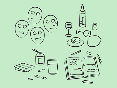 Mental Health Illustrations alcohol colorful depression design diary health illustration kapustin linear mental resources set tablets vector