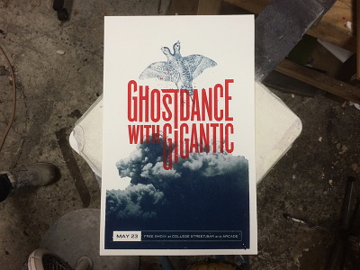 Ghost Dance with Gigantic 2 color gig poster halftone knockout screen print type