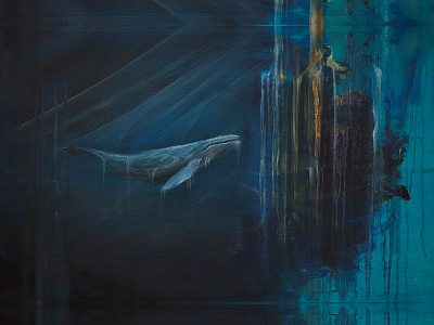 52 Hertz abstract animal art blue fish handmade illustration ocean painting sea underwater whale