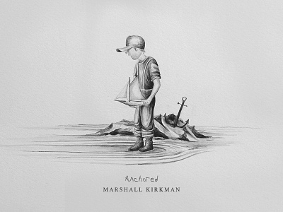 Anchored album art anchor black and white boy illustration nautical ocean ship watercolor