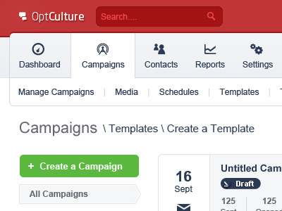 Optculture Dashboard V2 - Campaigns Index clean dashboard green light red