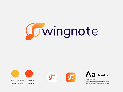 Modern wingnote Logo Design abstract logo branding creative logo logo design concept logodesign logodesigner logomaker logos logotype modernlogo music app music app logo music logo music logo concepts music logo design music player wingnote wings wings logo