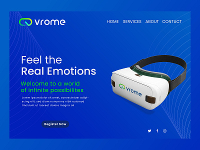 VR Landing Page for Vrome brand identity branding graphic design logo design ui ux virtual reality vr landing page