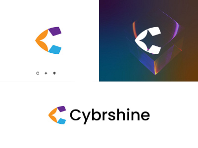 Cybrshine abstract logo brand identity branding cyber letter mark logo design shield sparkle