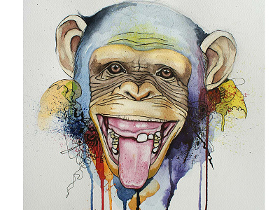 monkey art colors funny illustration ink monkey painting print watercolor watercolor illustration watercolour