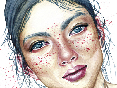 girl art colors details drawing face freckles girl hair painting portrait splash watercolor