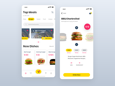 Food Delivery App app burgers button cart concept delivery food icons interface list search ui ux