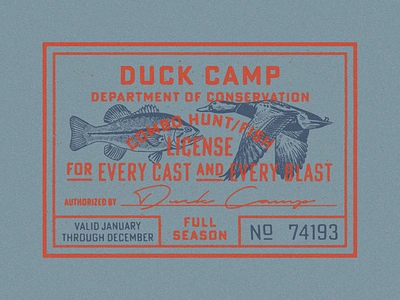 Duck Camp License bass duck fish fishing hunting illustration lockup stamp texture type typography vintage