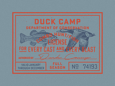 Duck Camp License bass duck fish fishing hunting illustration lockup stamp texture type typography vintage