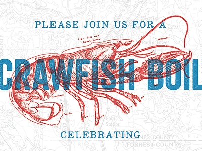 Mississippi Crawfish Boil map retro screenprint texture typography vintage