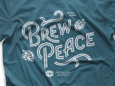 Brew Peace t-shirt lettering beer brew brewery custom lettering hops lettering merch peace typography