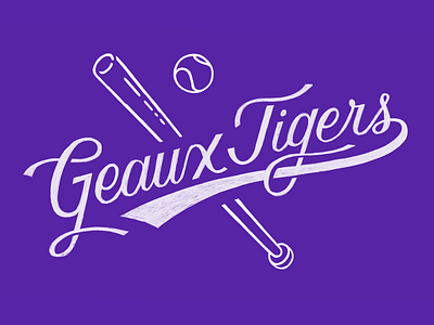 Geaux Tigers baseball lettering little league louisiana script sports